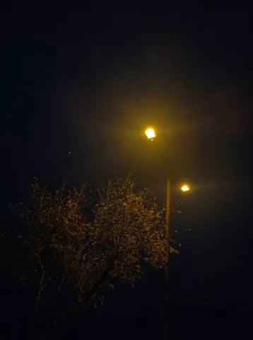 Night street scene shot on a bare lens